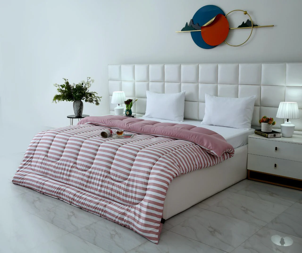 1 PC Double Winter Razai-Pink Bold Stripes - Image 2