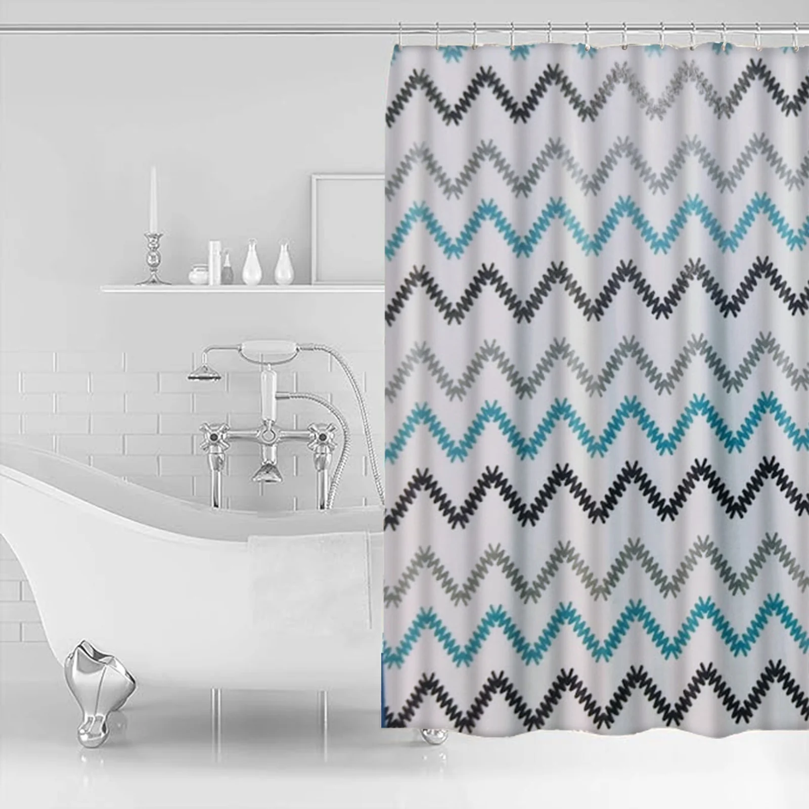 1 PC Waterproof Shower Curtain-Chevron - Image 2
