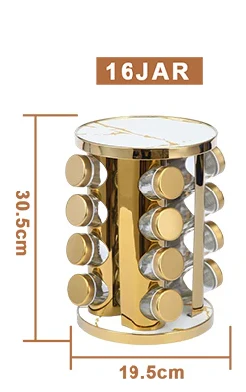 16 PCs Rotatable Spice Jar-(5304) White Marble - Image 3