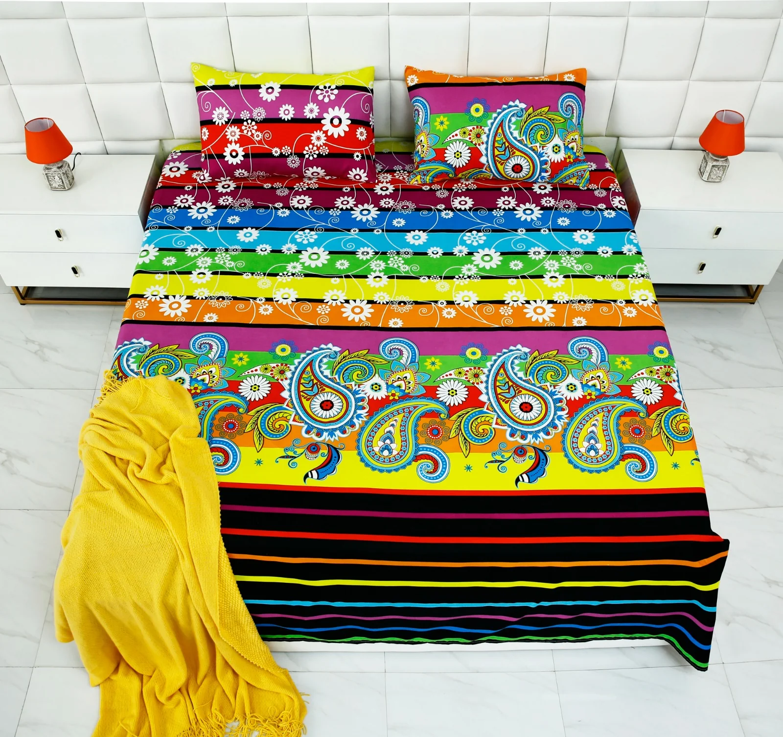 2Pcs Single Bed Sheet-Multi Flowers - Image 2