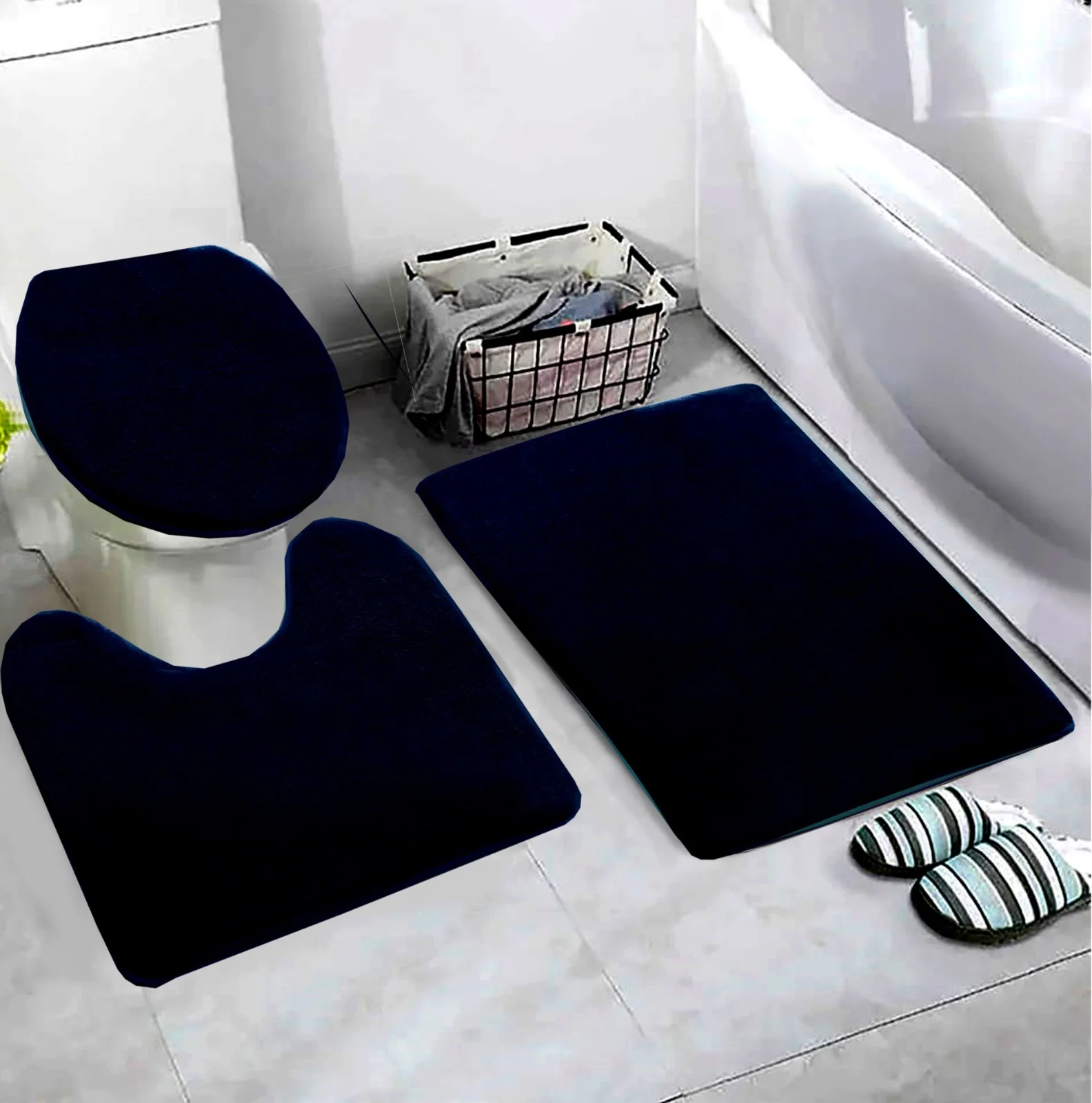 3 PCs Non Skid Suction Mat(SA2408-322)-Navy Blue(Fleece)