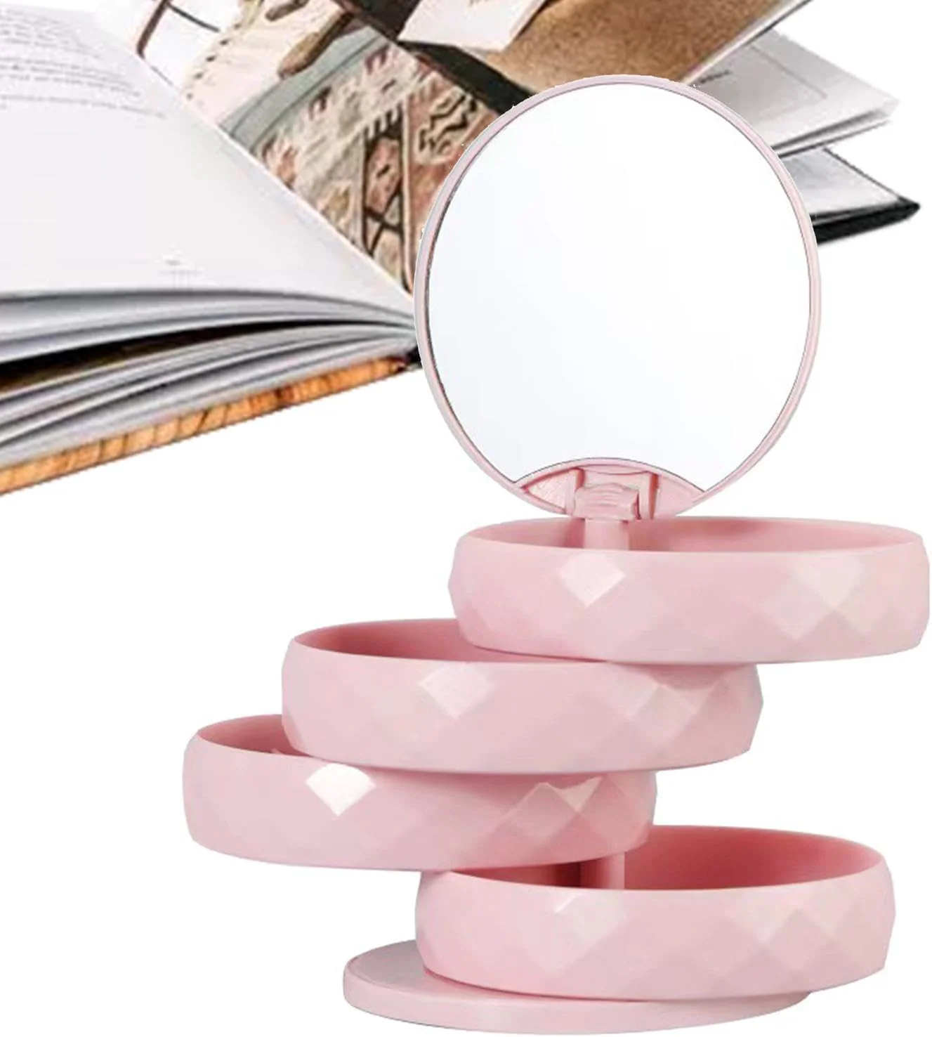 360° Rotatable Jewelry Organizer With Mirror-SA2411-51(Pink) - Image 3