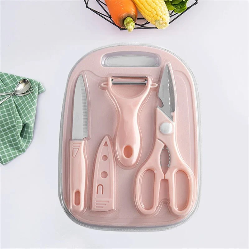 4 PCs Cutting Board With Knife Set(5716)-Blue - Image 3