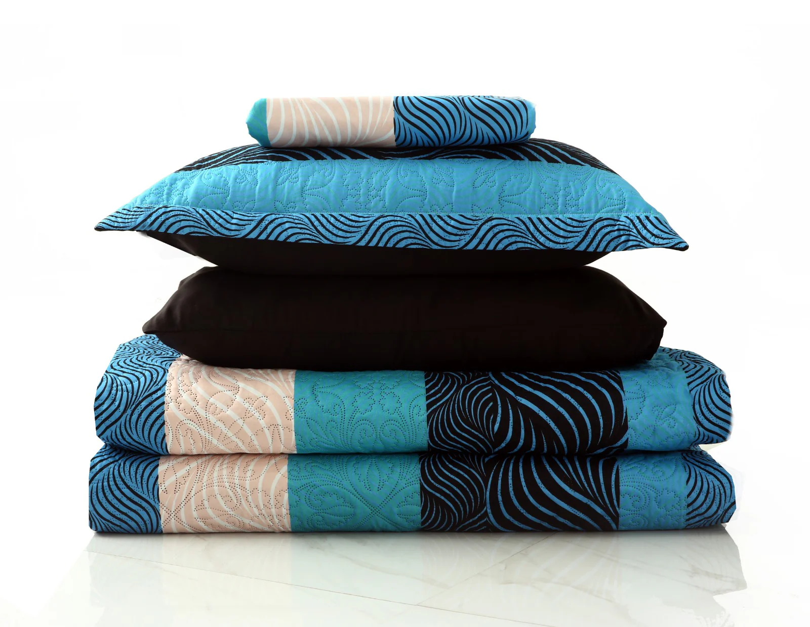 6 PCs Printed Bed Spread Set-Aqua waves - Image 10