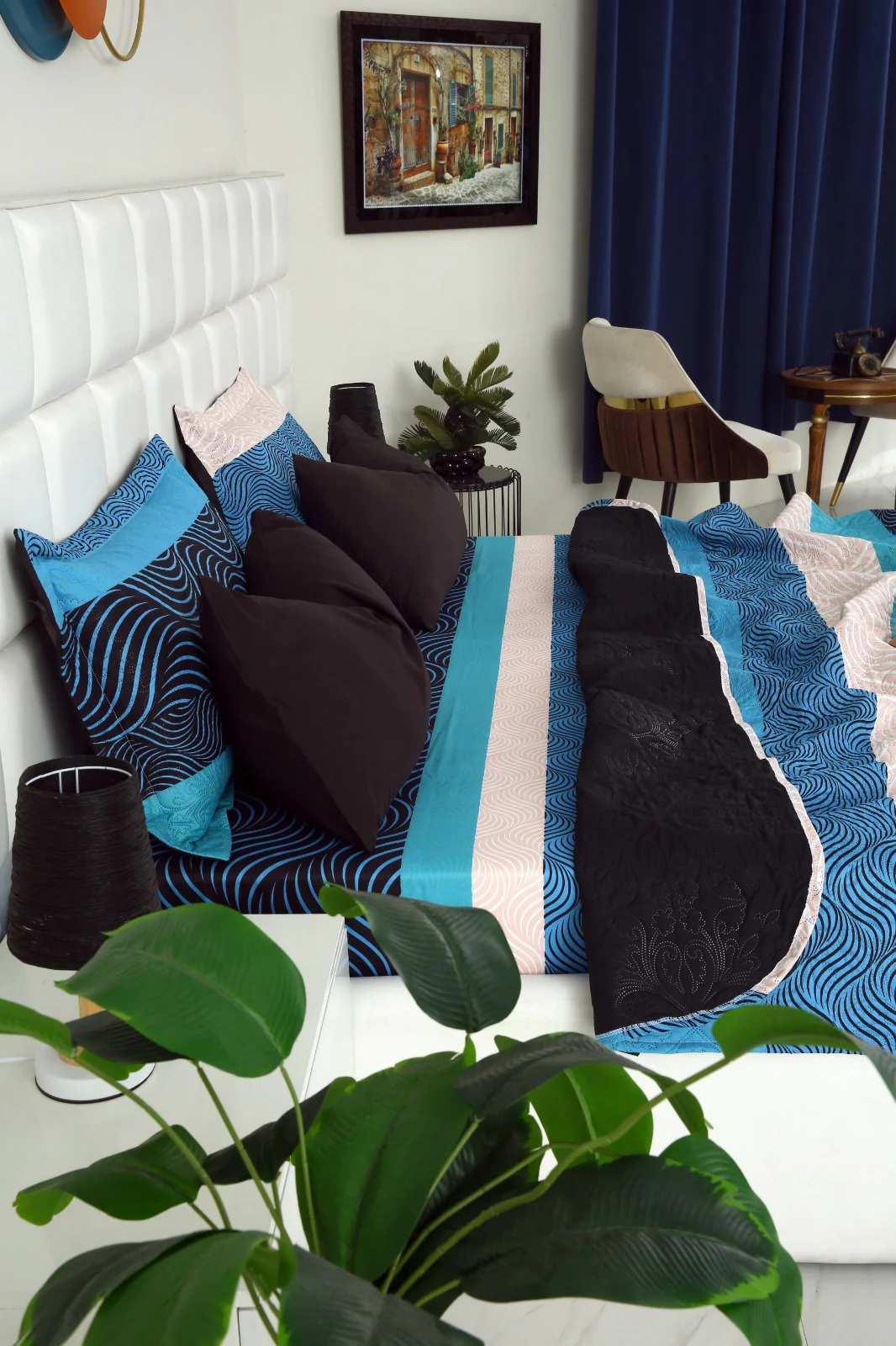 6 PCs Printed Bed Spread Set-Aqua waves - Image 8
