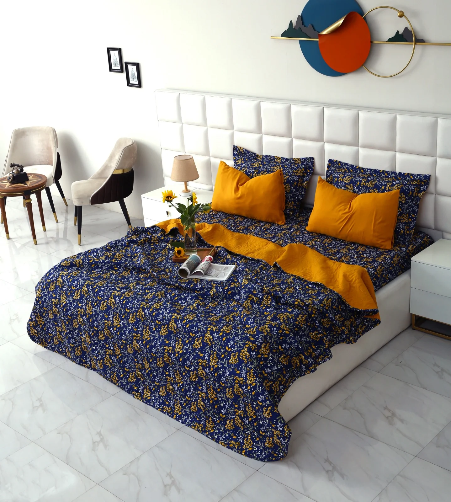 6 PCs Printed Bed Spread Set-Daffodil - Image 5
