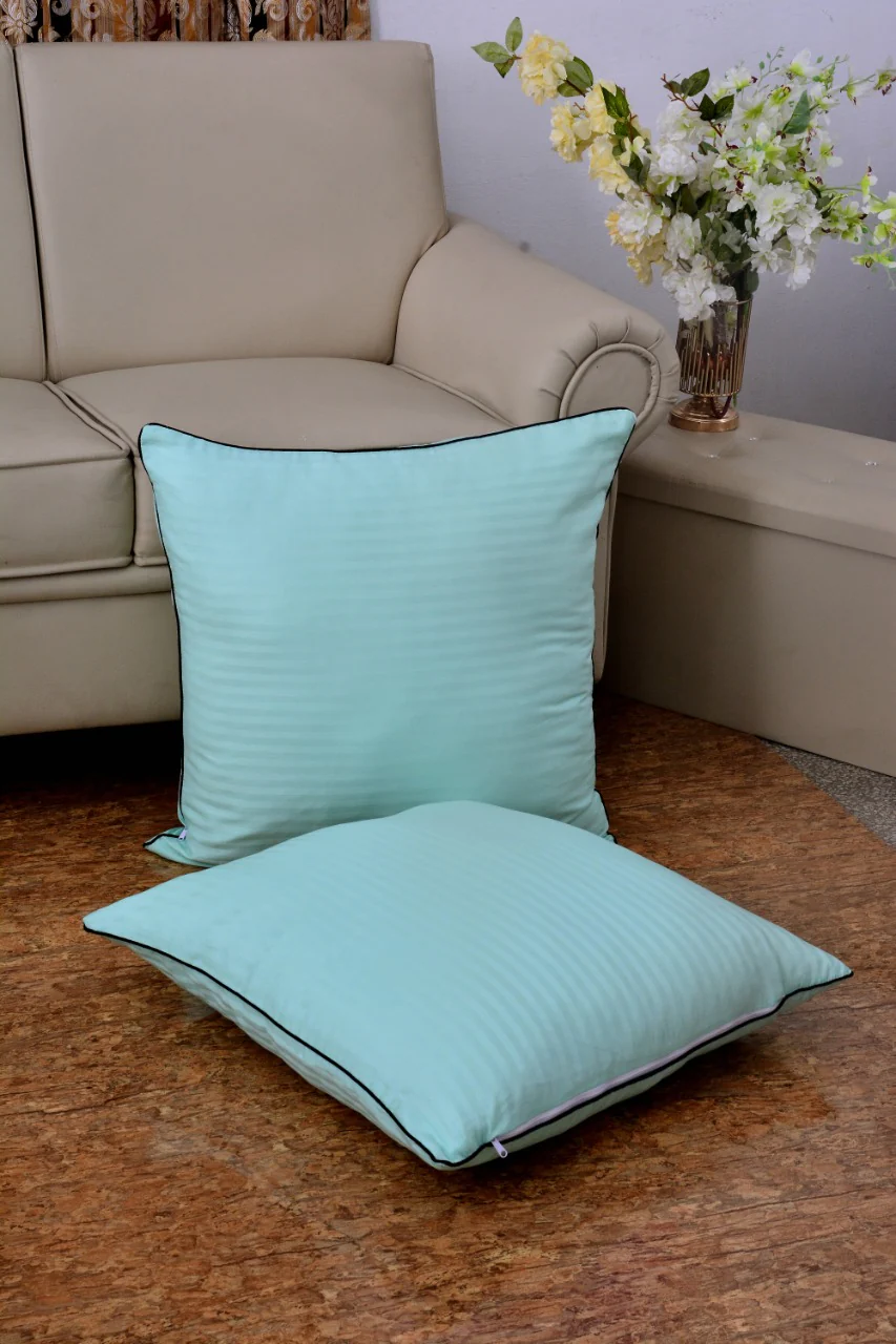 6 PCs Satin Pillows*2  Bed Cushion *2 & Floor Cushion *2 Set-Sea Green - Image 6