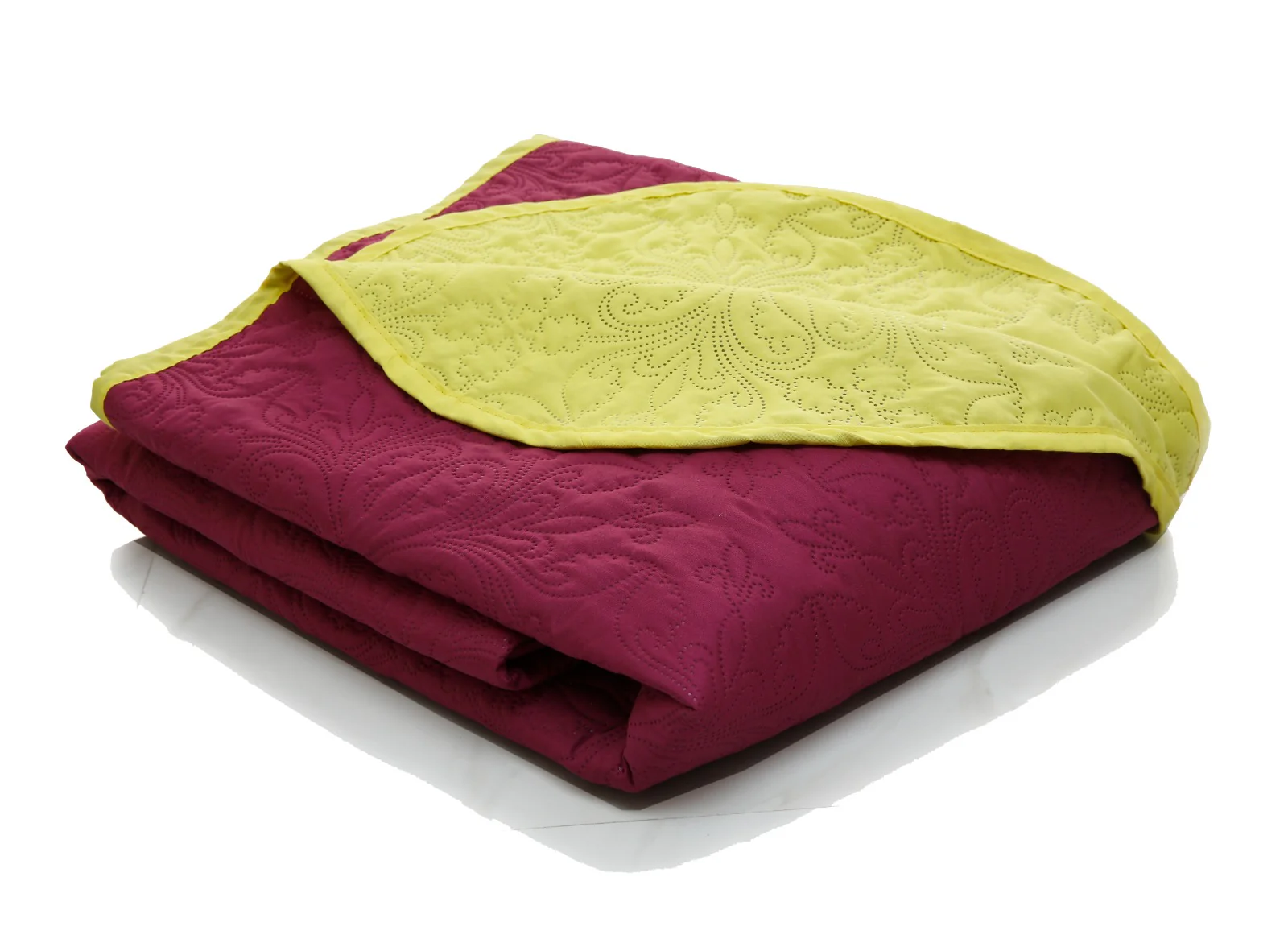 7 PCs Ultrasonic Bed Spread Set-Yellow Over Plum - Image 12