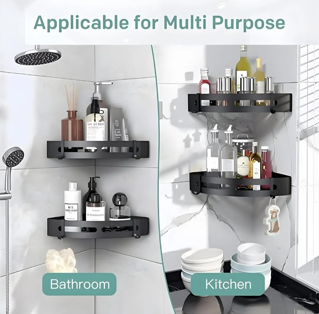 Black Aluminium Corner Bathroom Shelf-SA2408-138 - Image 8