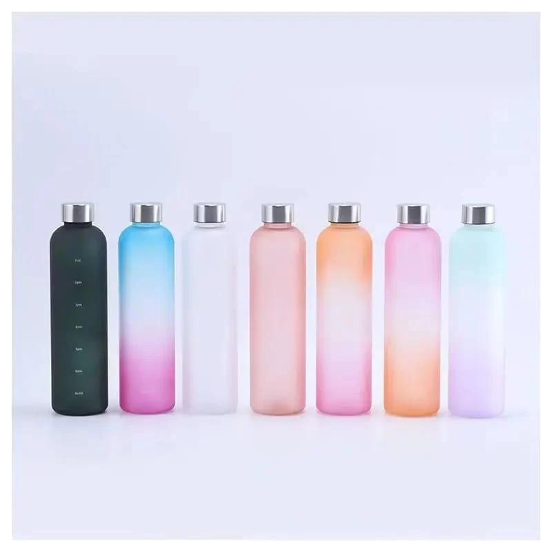 Colorful Gradient Steel Cover with Time Scale Water bottle 5466Pink Over Orange - Image 4