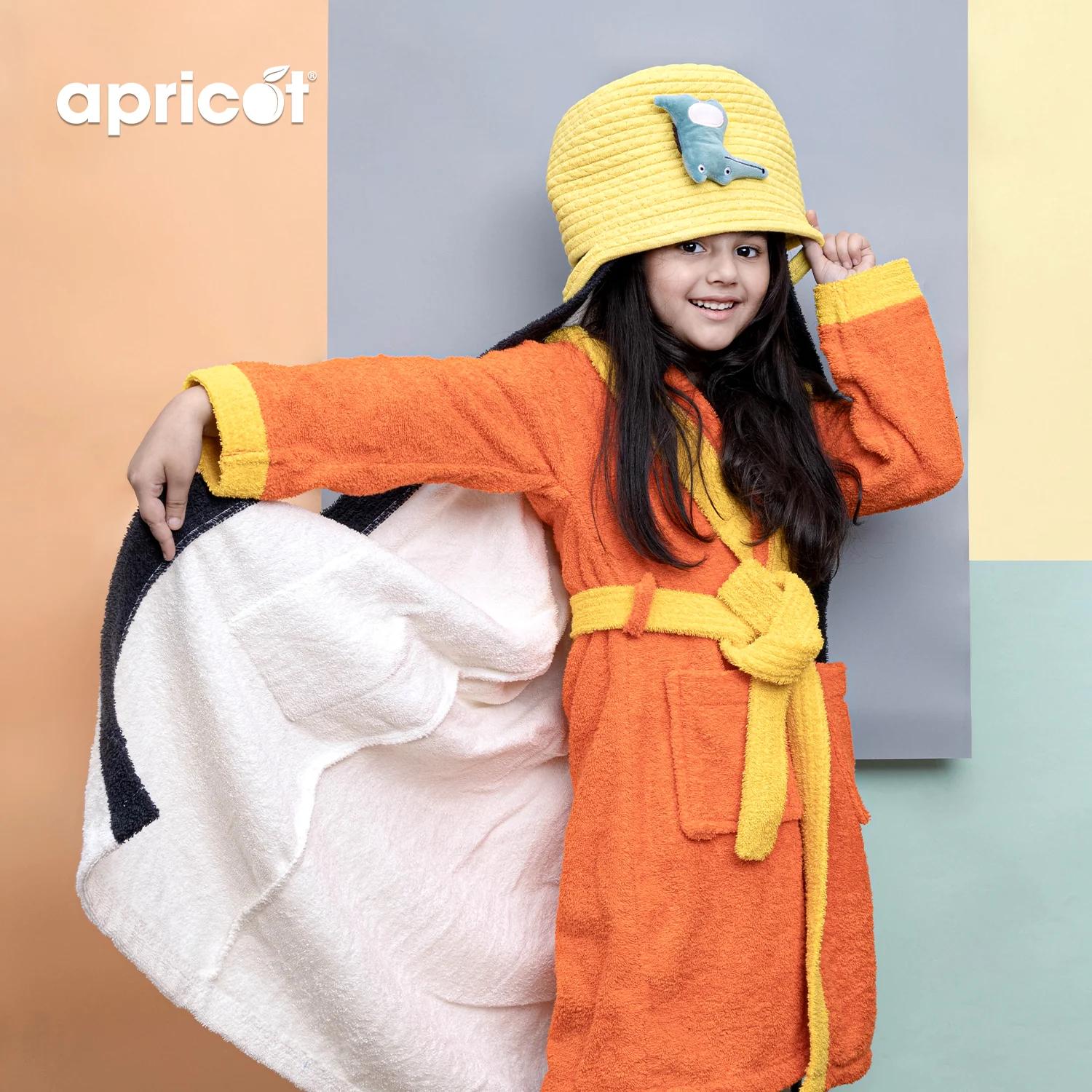 Cotton Kid's Bathrobe-Orange Over Yellow - Image 5
