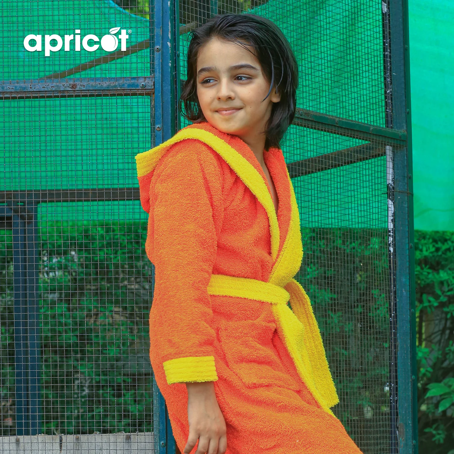 Cotton Kid's Bathrobe-Orange Over Yellow - Image 7