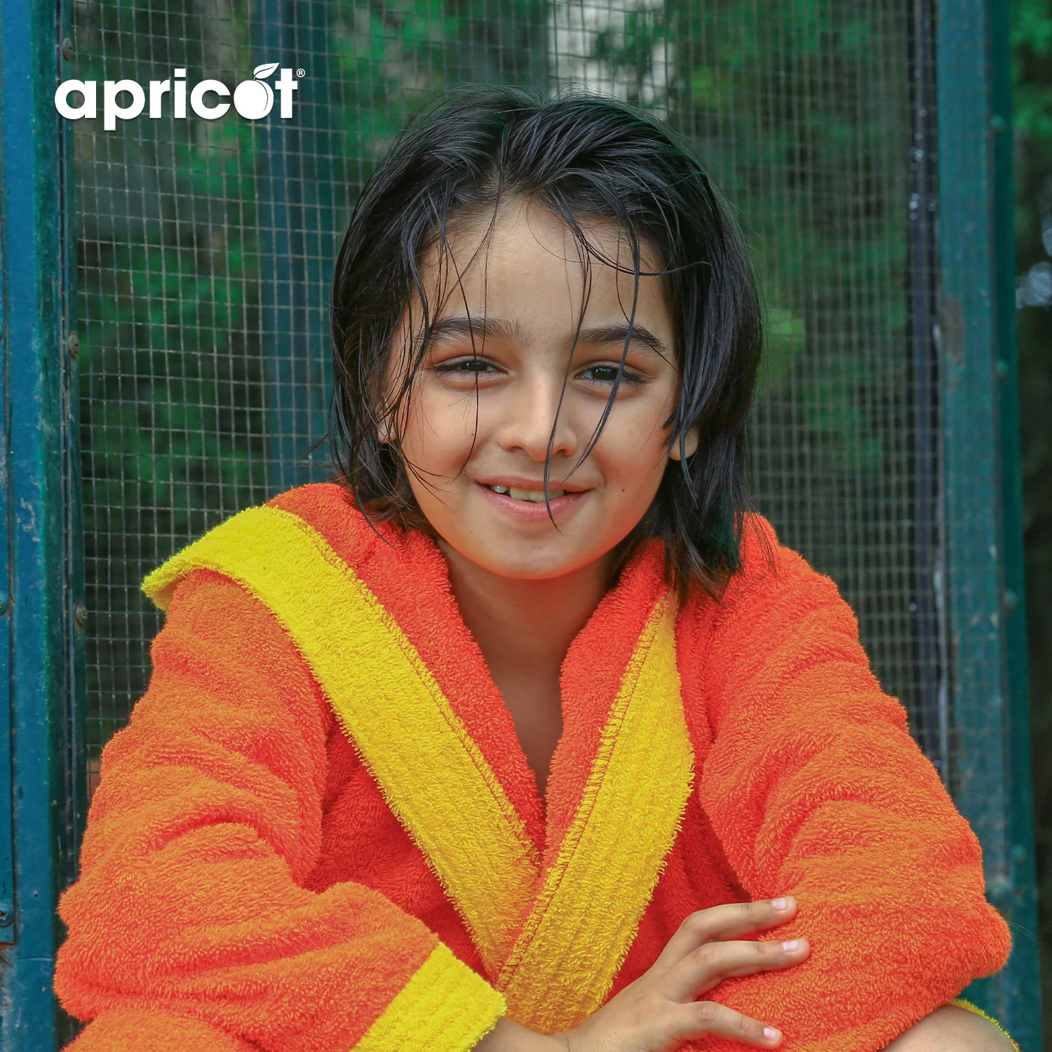 Cotton Kid's Bathrobe-Orange Over Yellow - Image 8