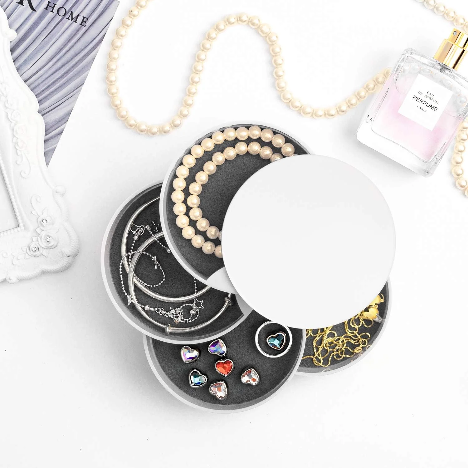 360° Rotatable Jewelry Organizer With Mirror-SA2408-191(White)