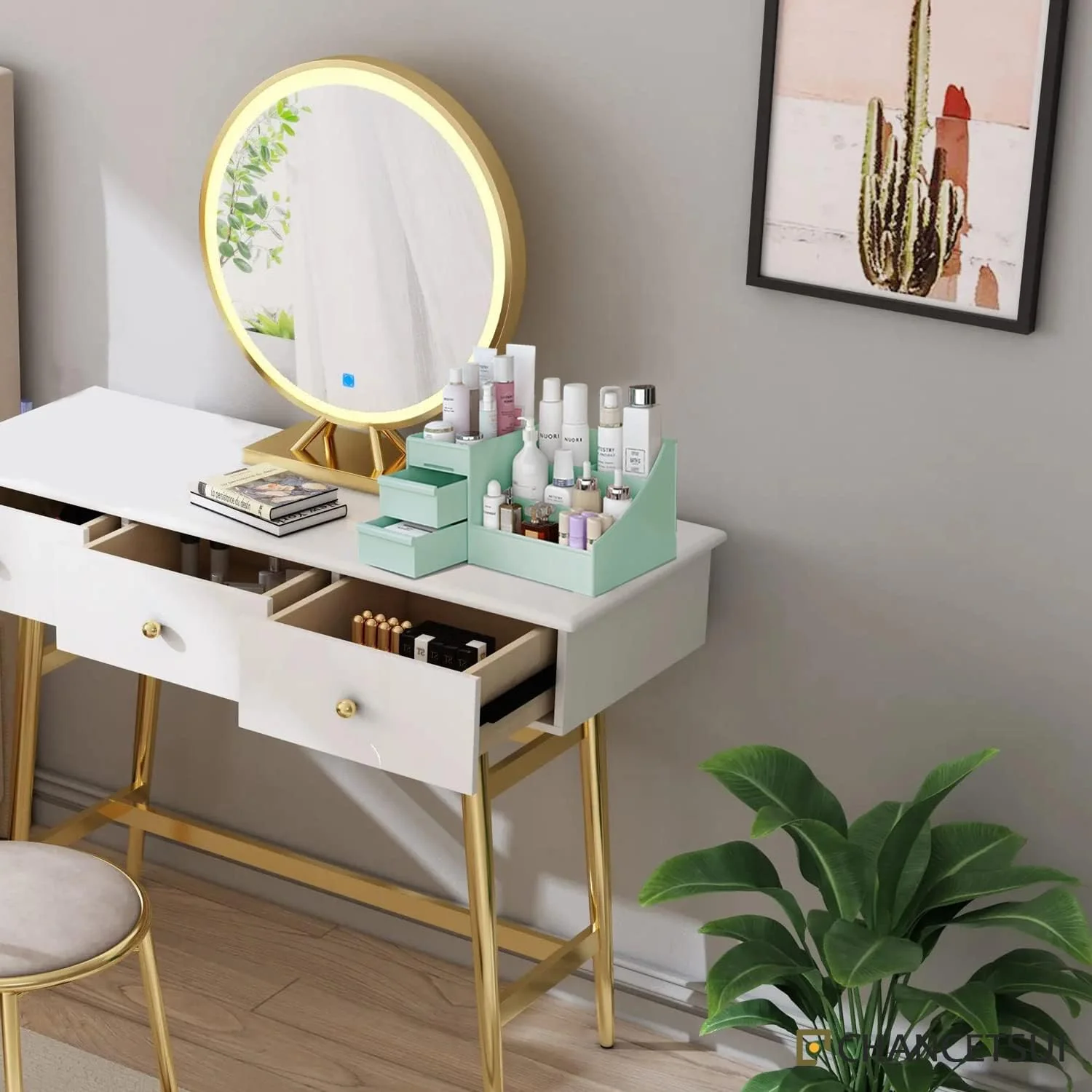 Makeup Organizer with Drawers-Green - Image 6