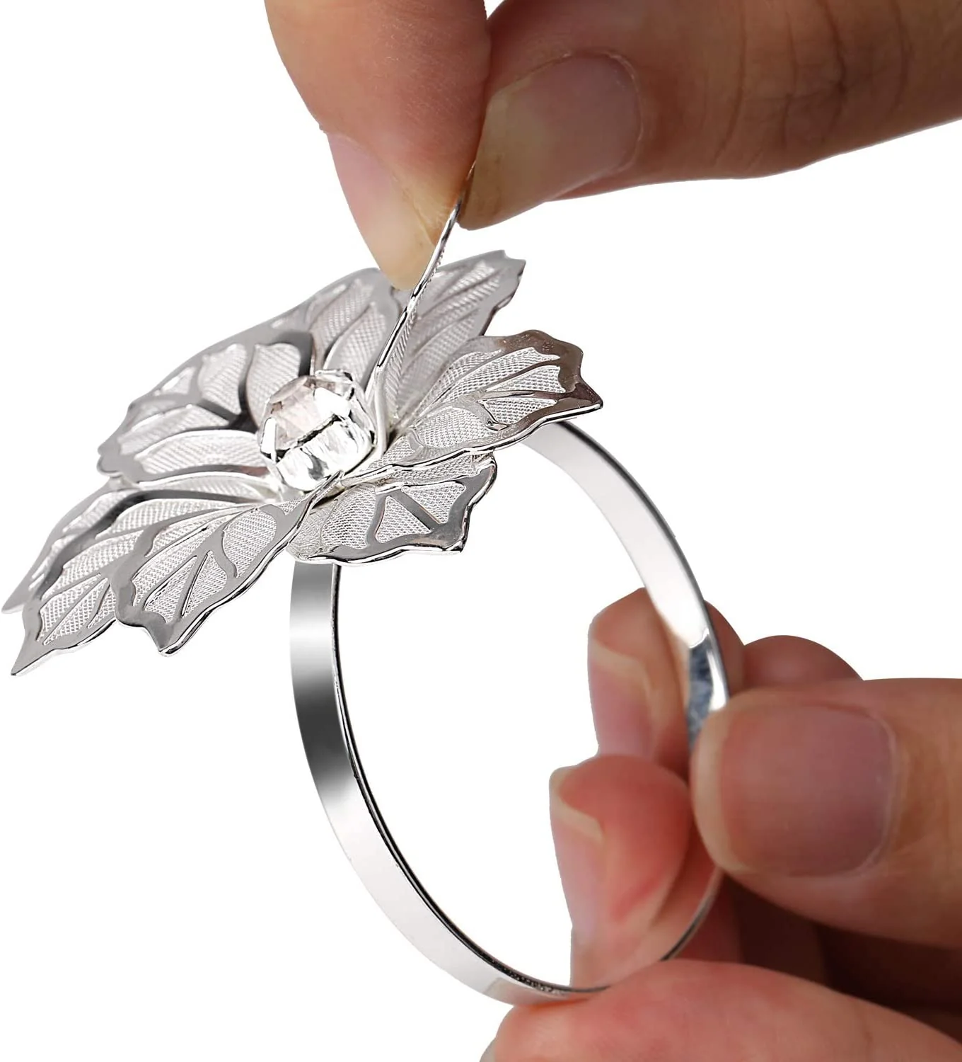 Napkin Holder Rings-Silver Flower - Image 8