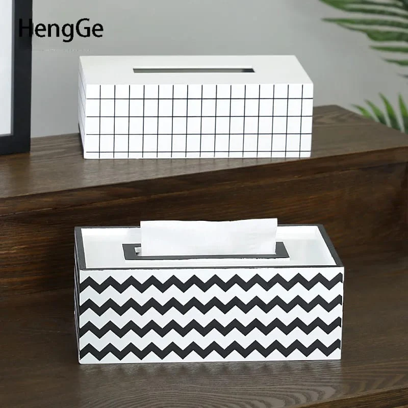 Nordic Style Wooden Tissue Box-Line Gird(SA2405-26) - Image 3