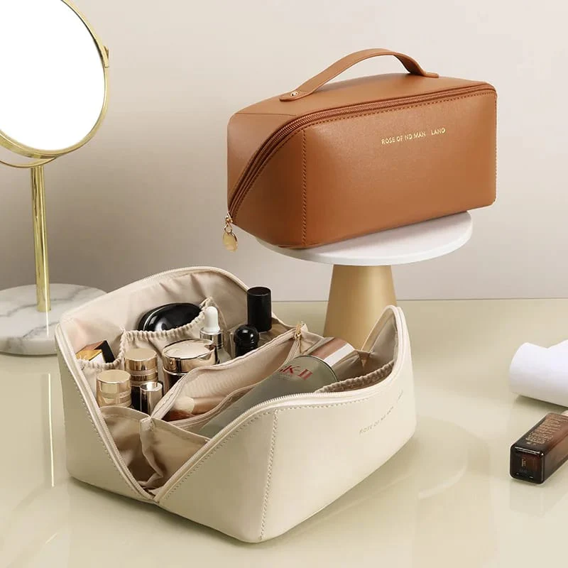 Portable PU Makeup Powder Waterproof Multifunctional Bag-14265Cream(SA2403-21) - Image 18