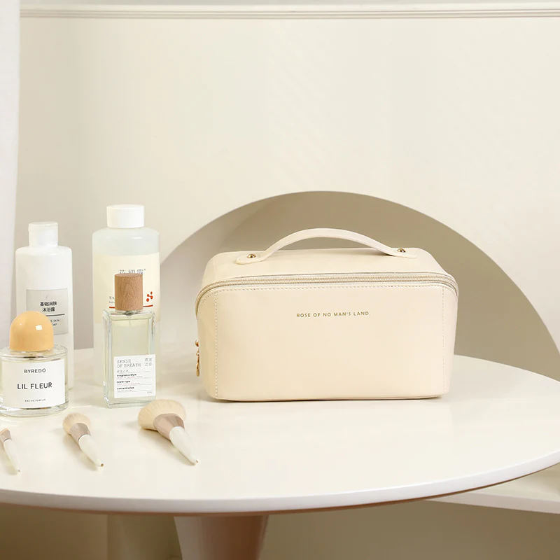 Portable PU Makeup Powder Waterproof Multifunctional Bag-14265Cream(SA2403-21) - Image 6
