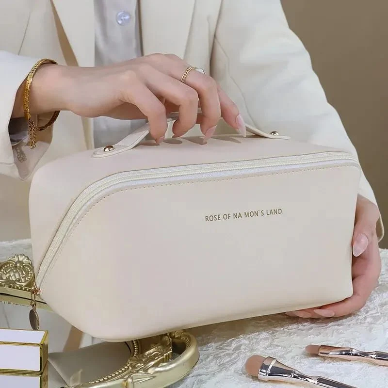 Portable PU Makeup Powder Waterproof Multifunctional Bag-14265Cream(SA2403-21) - Image 8
