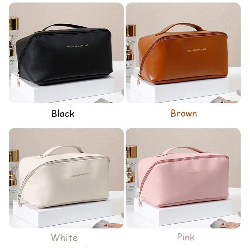 Portable PU Makeup Powder Waterproof Multifunctional Bag-14265Cream(SA2403-21) - Image 9