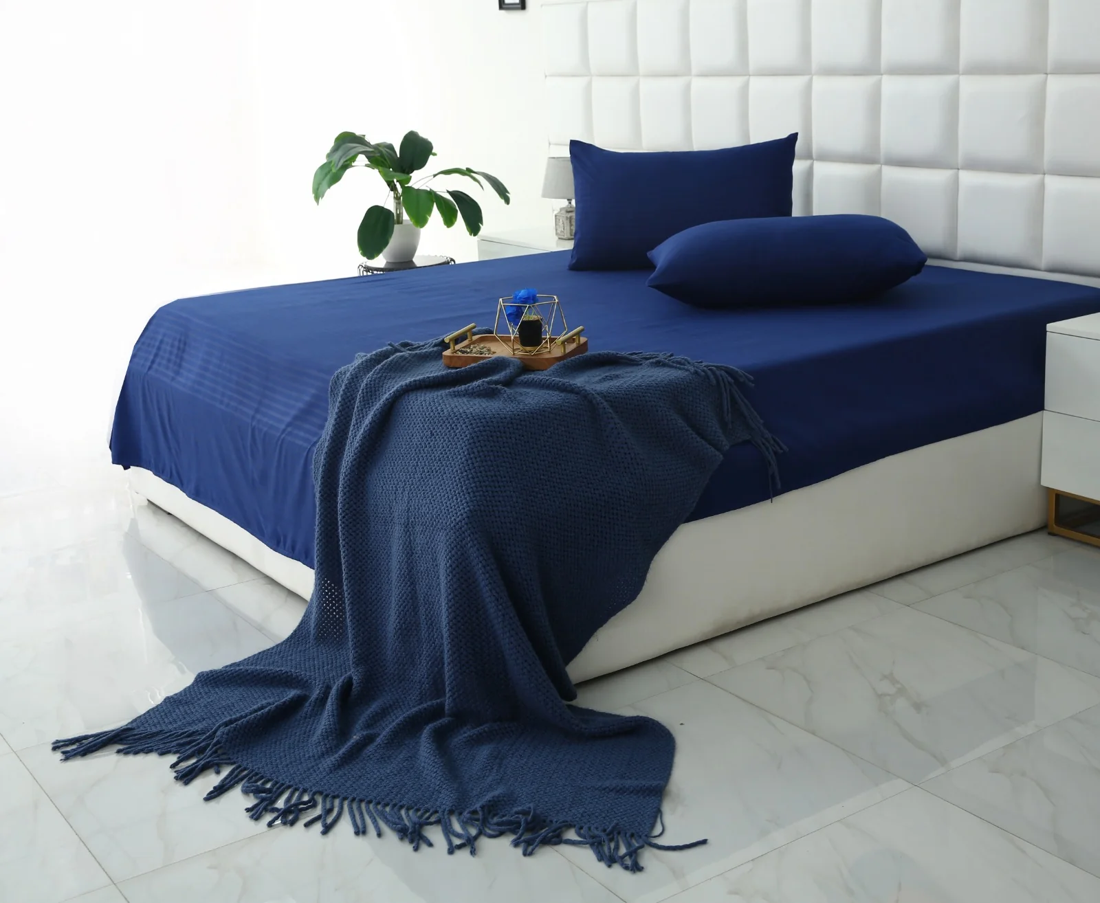 Quilted Waterproof Mattress Protector-Navy Blue - Image 14