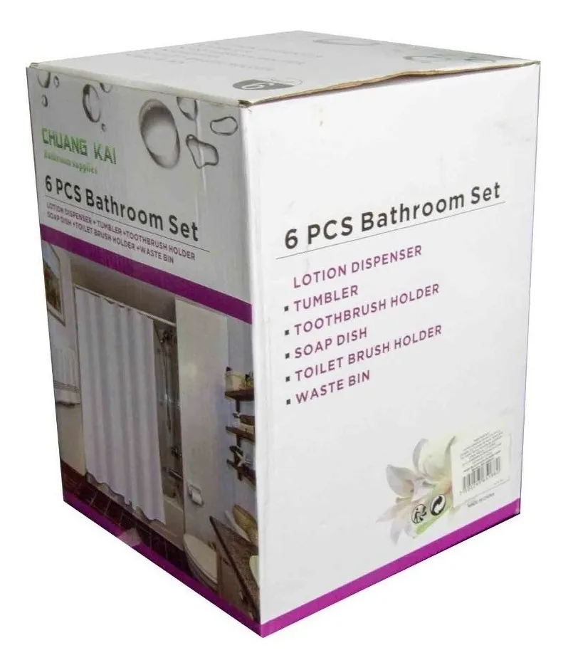 6PVC Bathroom Accessory Set-Embossed Stripe(Grey) - Image 3