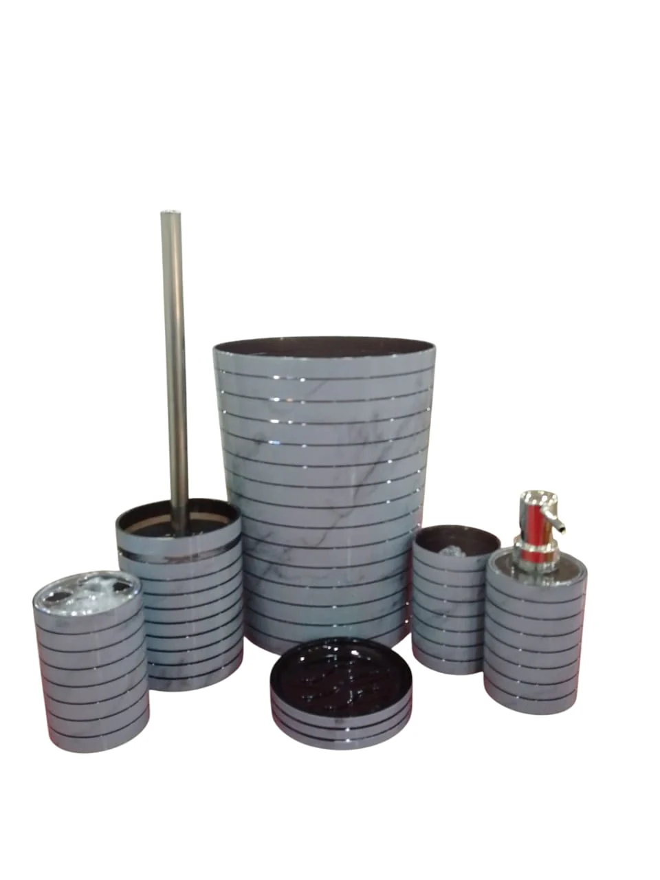 6PVC Bathroom Accessory Set-Embossed Stripe(Grey) - Image 4
