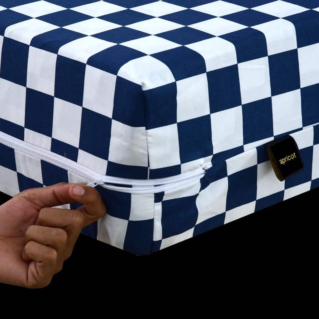 Zipper Mattress Cover Printed-Blue Chess - Image 2