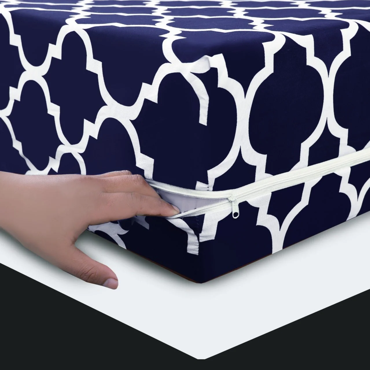 Zipper Mattress Cover Printed-Blue Geometric