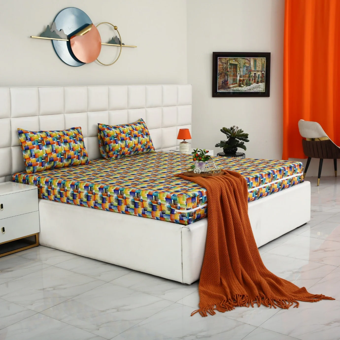 Zipper Mattress Cover Printed-Coral Rush